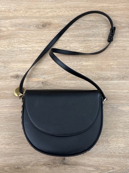 Stella McCartney Handbags - Stella McCartney Frayme Black Crossbody Saddle Bag with Gold & Silver Accents